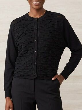 Maria Pavan Black Textured Wave Front Cardigan Made in Brazil Size 3XL